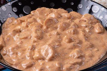 Chicken stroganoff. Close up photo.