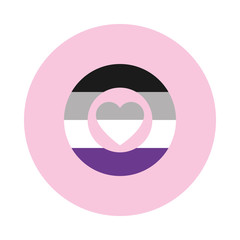 asexual round flag with heart icon, block style