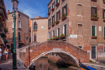 venetian canals and bridges .old city Venice , Italy.