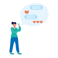 young woman using smartphone and social media tech