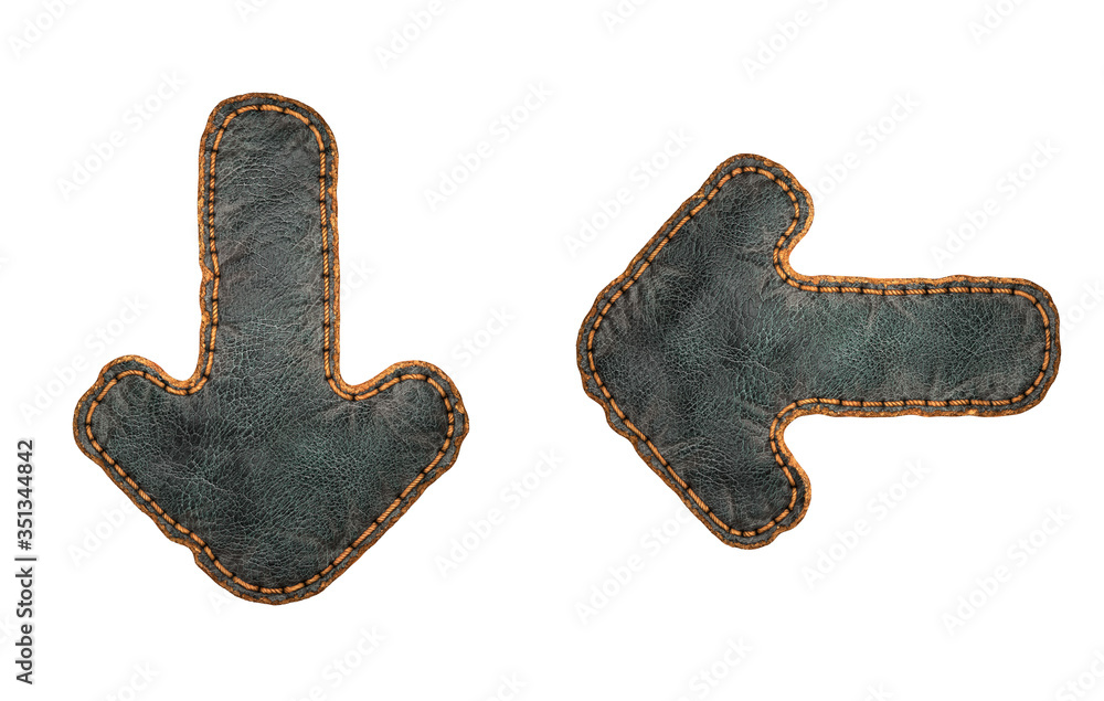 Fototapete set of symbols arrow to down and left arrow made of leather. 3d render font with skin texture isolat