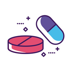 medicine capsules and pills drugs line and fill style