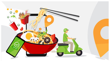 Food delivery service, Fast food delivery, Scooter delivery service , Vector illustration