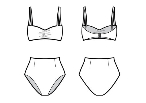 Bikini Vector -swimsuit Vector-fashion Flat Sketch For Adobe Illustrator  Technical Drawing Bikini Template Womens Swimsuit Flat Sketch |  centenariocat.upeu.edu.pe