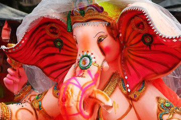 Big Ganesha statue, Close-up - idol of Lord Ganesha, Hindu God Ganesha, Ganesha Colorful Idol,...