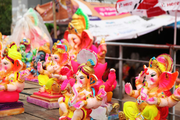 Big Ganesha statue, Close-up - idol of Lord Ganesha, Hindu God Ganesha, Ganesha Colorful Idol,...