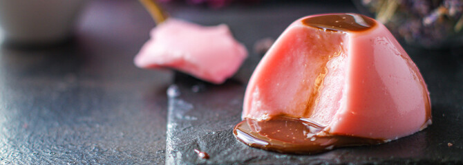 sweet dessert panna cotta berry cream jelly serving Menu concept healthy eating. food background...