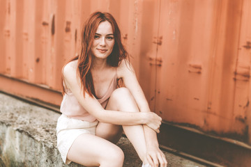 Naklejka premium Beautiful woman natural face freckles casual female portrait lifestyle beauty girl