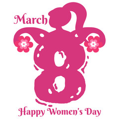 Happy Women's Day. March 8 concept and a girl with a white background. Vector illustration