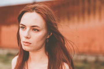 Beautiful woman natural face freckles casual female portrait lifestyle beauty girl