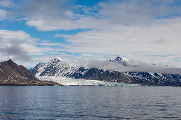 Arctic landscape with sea and mountains in Svalbard, Norway
