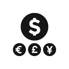 Money currency sign. Dollar, Pound, Euro, Yuan icon vector.