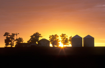 Silhouette of farm and outbuildings, South Ritzville, WA