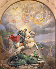 BARCELONA, SPAIN - MARCH 3, 2020: The painting of St. George in the church Iglesia del Perpetuo...