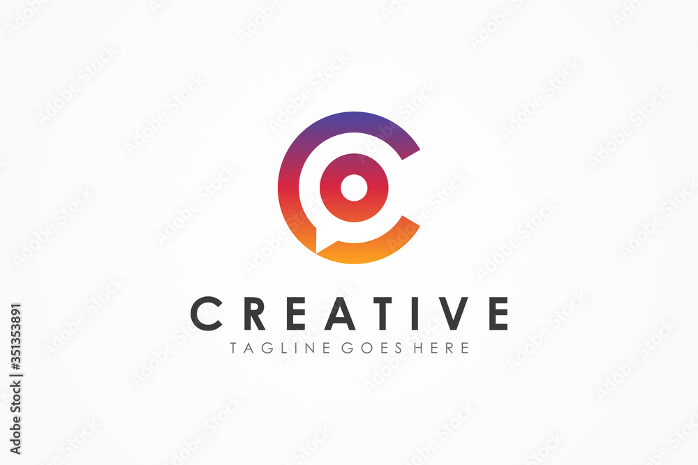 Poster abstract initial letter c logo. colorful speech bubble linear style with negative space chat talk ic