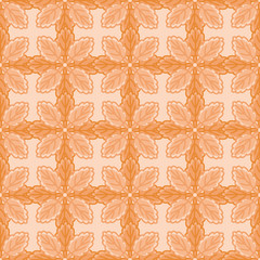 Autumn foliage grid vector repeat pattern. Scalloped leaves lattice seamless illustration background.