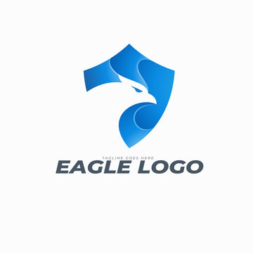 Blue Eagle Logo Vector Icon Template. Eagle Head Logo. Creative Bird Silhouette in the Blue Shied.