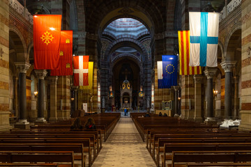 Fototapeta premium Interior of Marseille Cathedral (Cathedrale de la Major) built in 19th century in Byzantine-Roman Revival style, France