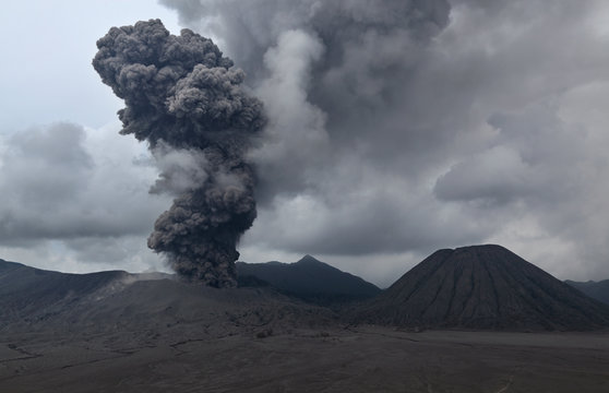 Indonesia, Java, View of eruption from Bromo volcano
