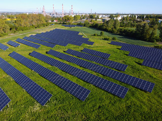 Huge photovoltaic power plant with solar panels near Gdansk city, Pomerania, Poland