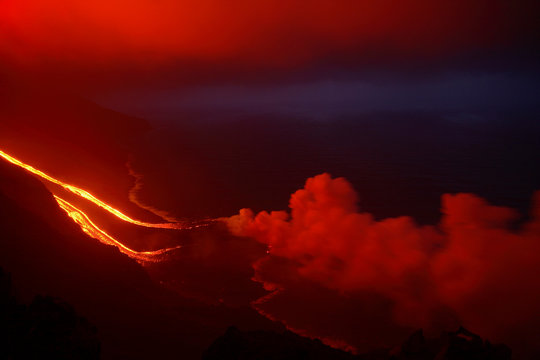 Italy, Stromboli volcano, eruptions