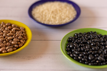 Brazilian Colors in a tradicional brazilian food but raw wihite rice, black and brown beans