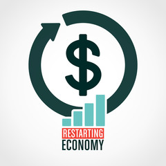 Obraz premium Restarting economy illustration in minimal style with pictograms and typography