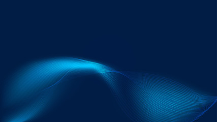 Array of particles flowing over dark background, dynamic wave - vector illustration.