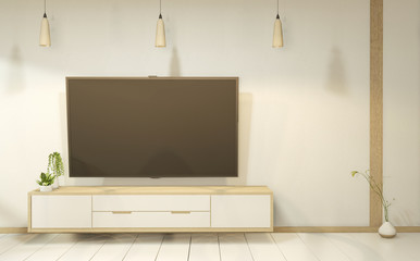 Cabinet wooden in white empty interior room style, 3d rendering