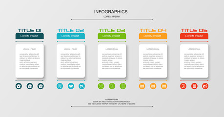 Infographics design template with icons. Business concept with 5 steps or options, can be used for workflow layout, diagram, annual report, web design. Creative banner, label vector