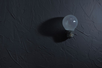 Light bulb on a gray natural textural background, a symbol of the absence of an idea. Template with...