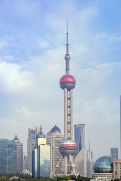 The Oriental Pearl TV Tower in Pudong district in Shanghai, China, Asia