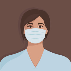 Woman avatar as doctor or nurse in mask. Female in medical uniform. Vector illustration