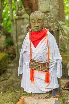Jizo guardian statues, Dewa Sanzan Hagurosan temple, Yamagata Prefecture, Honshu, Japan, Asia