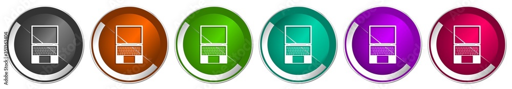 Leinwandbilder open notebook icon set, laptop, mobile computer silver metallic chrome border vector web buttons in 