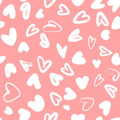 pink seamless pattern valentines background with doodle white hearts. Hand drawn pattern Can be used for wedding invitations, Valentine's Day greeting card or love card.