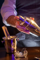 Bartender making cocktail using cocktail shaker