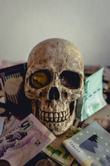 Skull with different coins