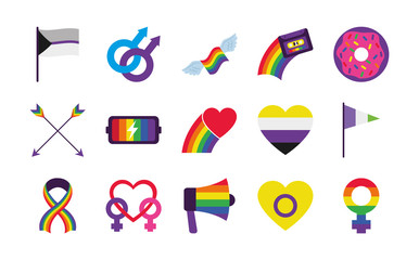 lgbt flags and pride icon set, flat style