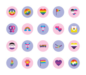 hearts and pride icon set, block style