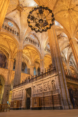 Fototapeta na wymiar BARCELONA, SPAIN - MARCH 4, 2020: The nave of The Cathedral of the Holy Cross and Saint Eulalia.