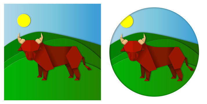 Origami Bull Paper Papercut art Landscape