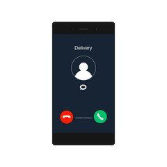 Smartphone with incoming call on display. Sample of the view of the smartphone screen. Vector flat illustration isolated on a white background