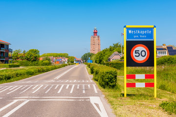 Entrance Sign to Westkapelle, a small coastal city with about 2,600 inhabitants in the province of...