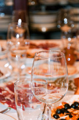 Glass tableware on a table
