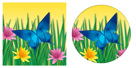 Fototapeta na wymiar Origami Butterfly Paper Papercut Art