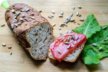 fresh sandwich with tomato and sunflower seed