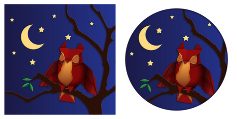 Naklejka premium Origami Owl Paper Papercut Art
