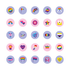 arrows and LGBT pride icon set, block style