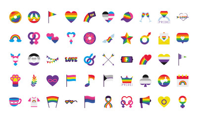 lgbt and pride icon set, flat style